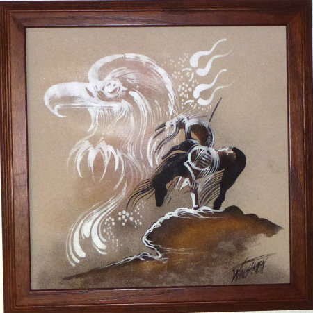 Navajo Framed End Of Trail By Michael Watchman Sand Painting