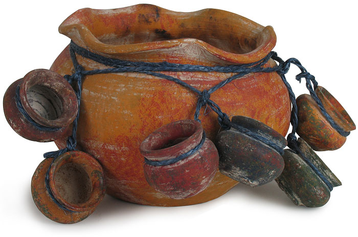 Rustic Clay Pot with Hanging Mini Pots