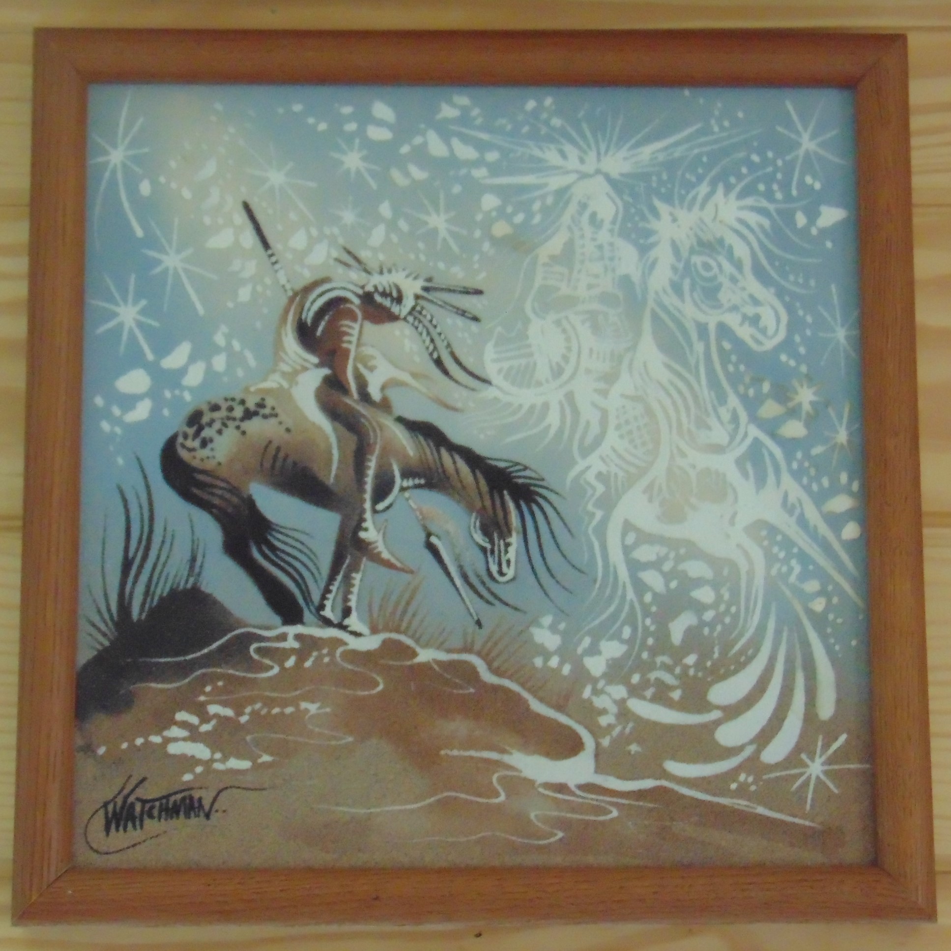 Navajo Framed End Of Trail By Michael Watchman Sand Painting
