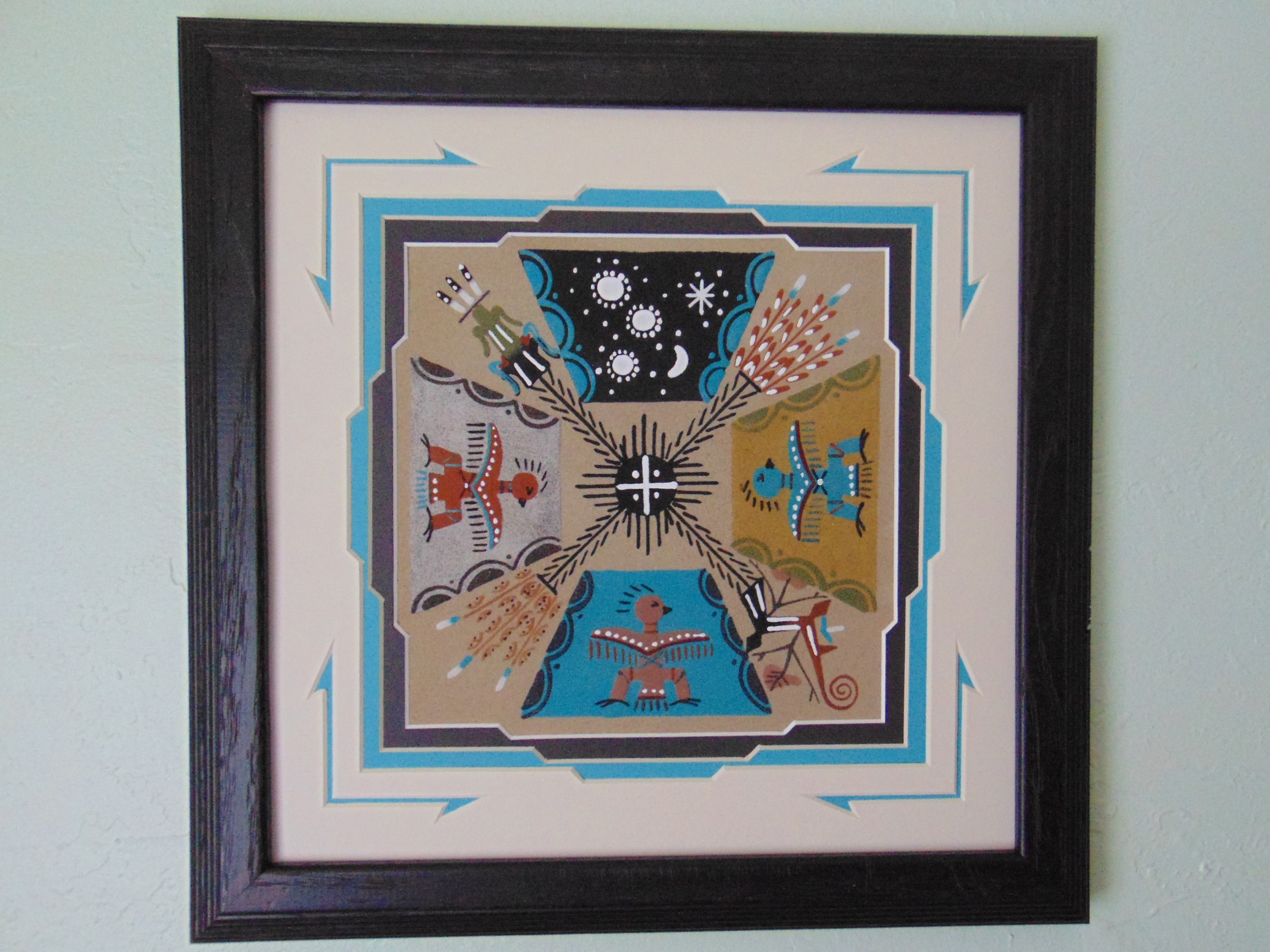 Navajo Framed and Matted Eagle Sand Painting