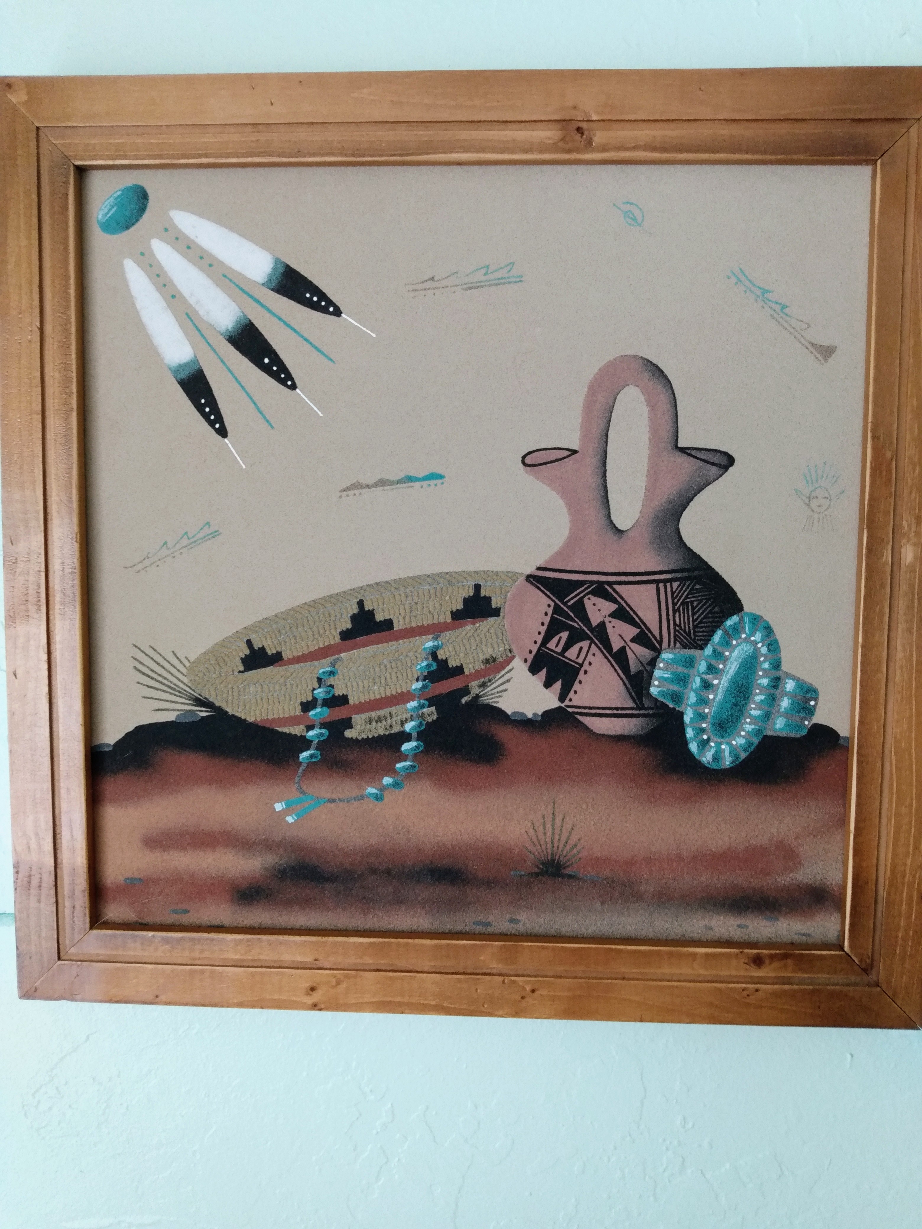 Navajo Framed Wedding Vase Sand Painting