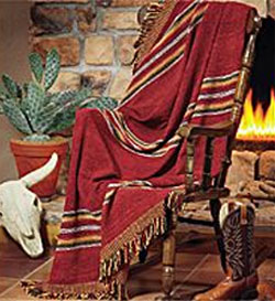 Southwestern, rustic, Santa Fe style mexican blankets, throws, placemats and Sarapes in southwest designs that are great decorative accessories for your southwestern or rustic home decor. Low prices from an established on line catalog store.
