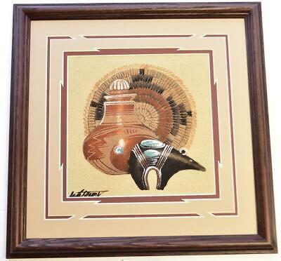 Navajo Framed and Matted Bear-Pot-Basket Sand Painting