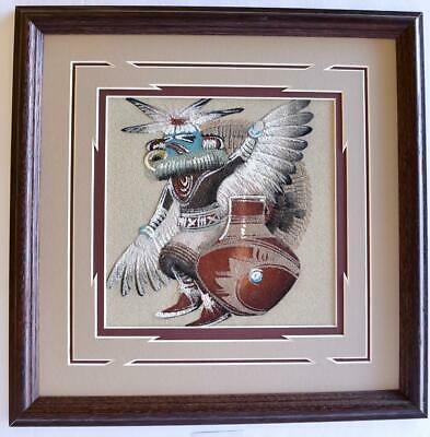 Navajo Framed and Matted Kachina & Pot Sand Painting